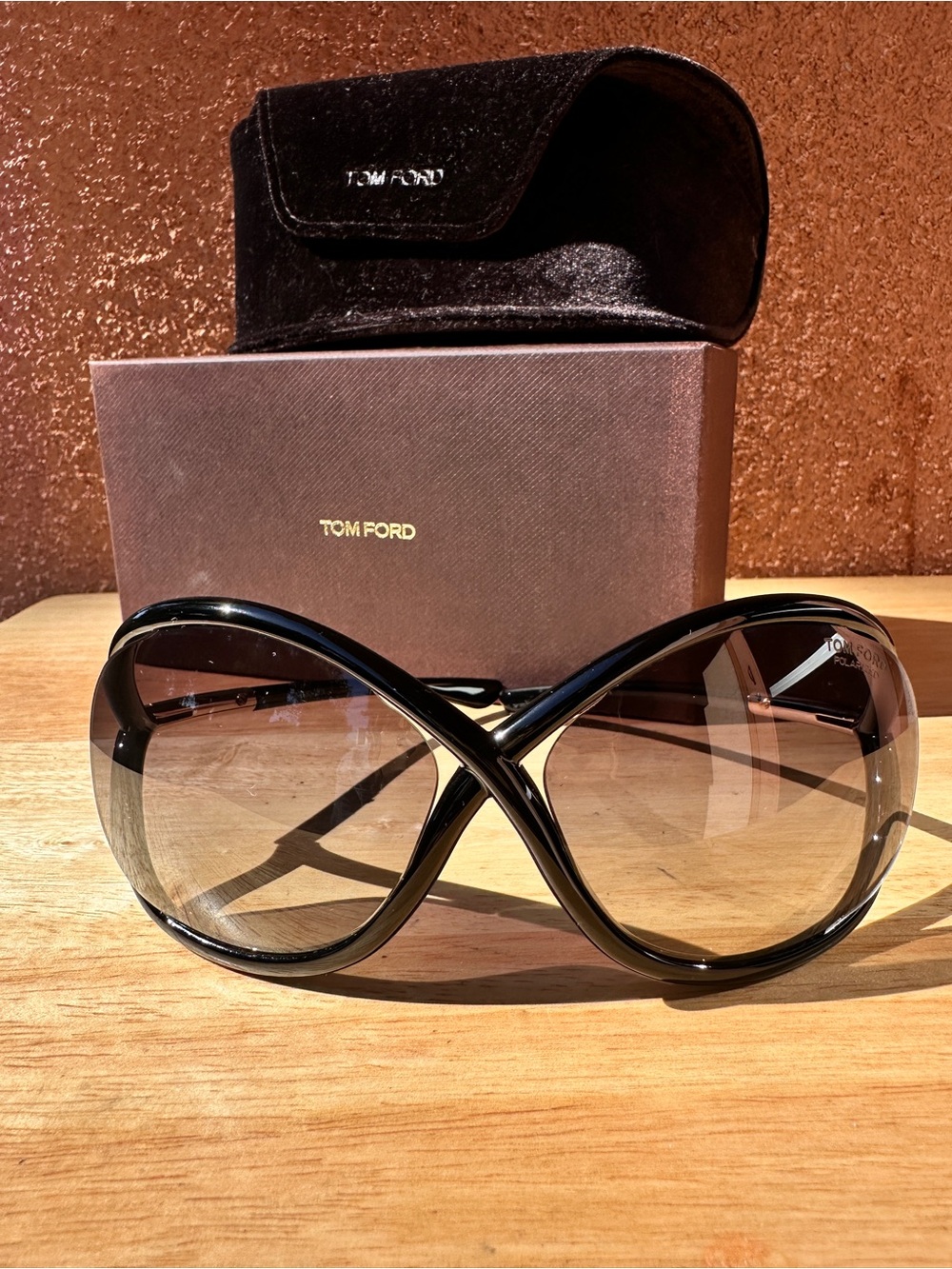 Tom Ford Whitney Oversized Sunglasses Shiny Black/Polarized FT0009 w/Box & Case